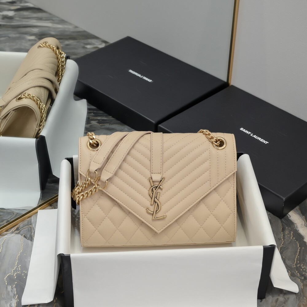 Saint Laurent Envelope Medium Grainy Leather Shoulder Bag